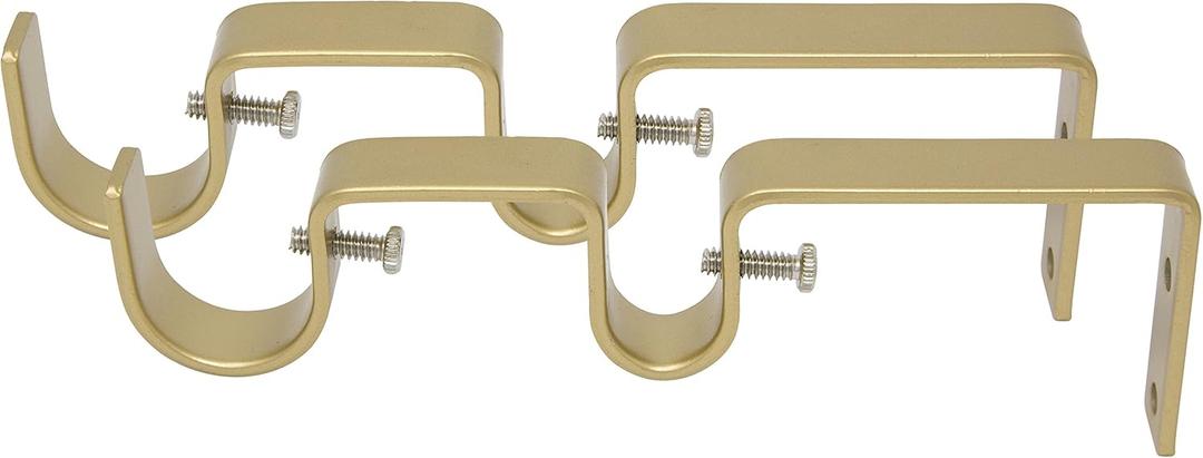 Meriville Double Curtain Rod Bracket - Designed for 1" Frond Rod and 5/8" Back Rod Double Drapery Rod, Royal Gold, Set of 2