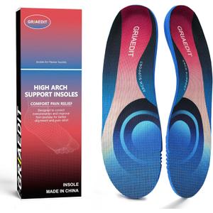 2 x Plantar Fasciitis Insoles for Men Women,High Arch Support for Pain Relief,Inserts Orthotic for Flat Feet Absorbing Inserts Standing All Day,Insoles for Work Boots M4-4.5/W6-6.5 (Red)