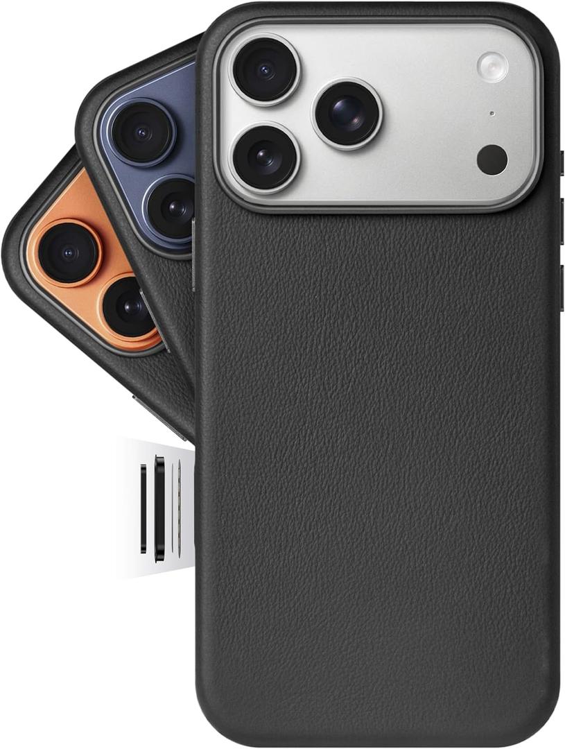 LONLI Classic | Gold-Rated Leather - European Genuine Vele Leather Case for iPhone 17 Pro Max - [Built-in Camera Control and Compatible with Magsafe] - Black