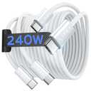 LISEN 240W USB C to USB C Cable Fast Charging Computer Security Cables Type C Charger Fast Charging Cord Type C Cable for iPhone 17 16 iPad MacBook Pro Air Samsung S25,10ft+10ft/2 Pack/White