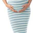 SUNNYBUY Women's Striped Maternity Dress Summer Tank Bodycon Dresses Knit Slit Pregnancy Clothes, Baby Blue White Stripe Tall M (M)