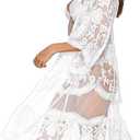 Women's Lace Cardigan Floral Crochet Sheer Beach Cover Ups Long Open Kimono, One Size