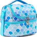 FlowFly Double Decker Cooler Insulated Lunch Bag Large Tote for Boys, Girls, Men, Women, With Adjustable Strap (Mermaid)