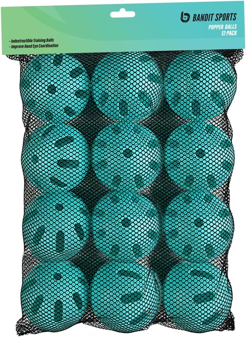 Bandit Sports 202 Popper Plastic Baseballs, Made of Impact-Resistant and Rebounding Material, Perfect Practice Baseballs for Baseball & Hitting Ball Training (12 Count)