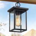 LOG BARN Outdoor Pendant Light Fixture, Farmhouse Exterior Lights, Anti-Rust Square Ceiling Outdoor Light with Seeded Glass, Lantern Hanging Light for Front Door, Entry, Porch, and Gazebo