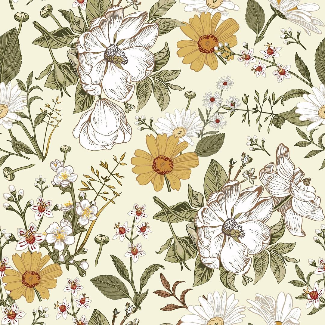 practicalWs Vintage Floral Peel and Stick Wallpaper Boho Peony Daisy Wallpaper for Bathroom Self Adhesive Removable Wall Paper for Living Room Cabinets Window Wall Backsplash 17.7in*118in (Yellow)