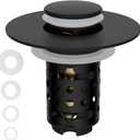 Universal Bathroom Sink Stopper Hair Catcher Upgraded with 2-Layer Detachable Filter Basket, 4 in 1 Pop Up Drain Strainer, Anti-Clog, Odor-Block, Universal Fit for 1.1''~2.36'' Sinks, Matteblack