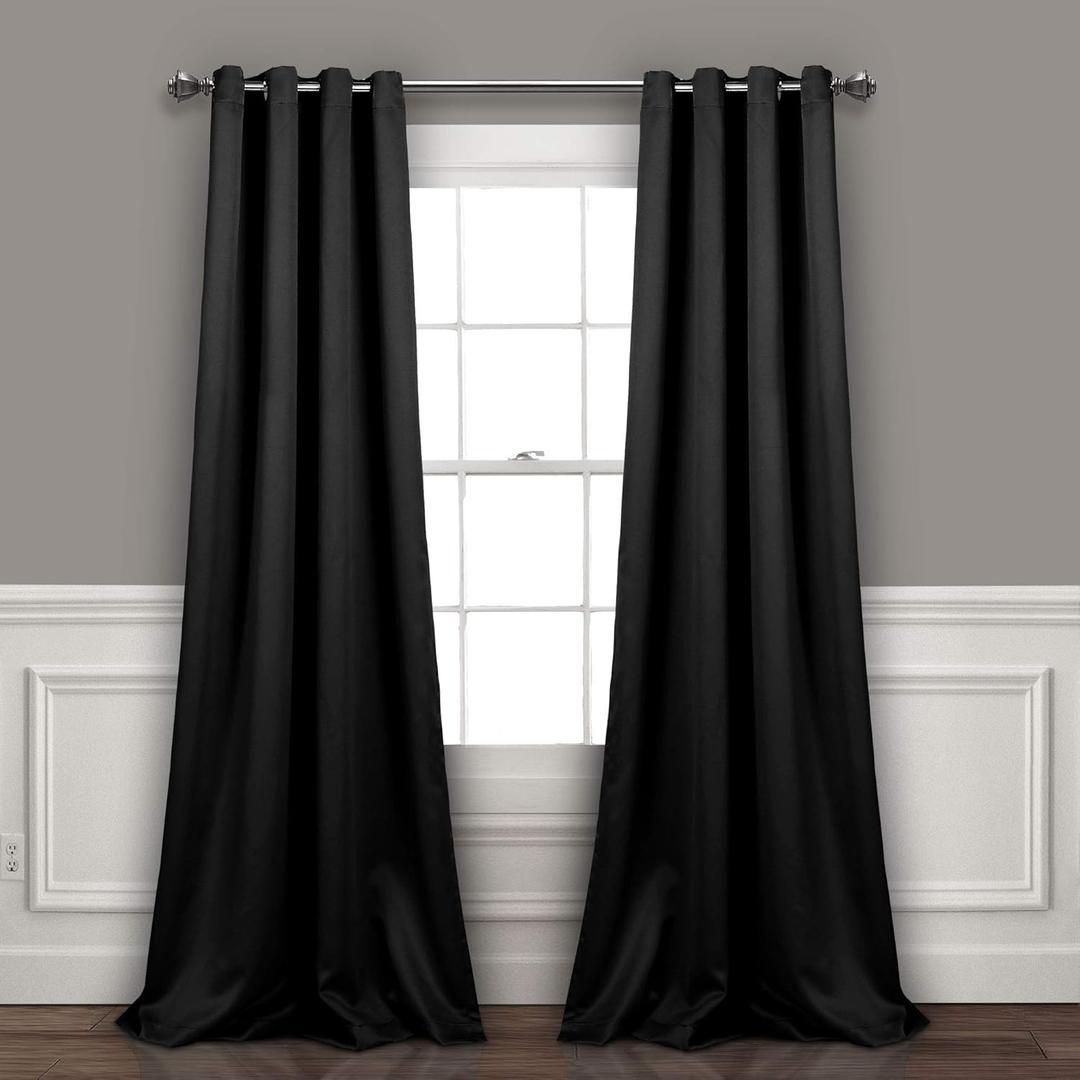 Lush Decor Insulated Grommet Blackout Window Curtain Panels, Pair, 52" W x 95" L, Black - Classic Modern Design - Chic Window Decor - Long Curtains For Living Room, Bedroom, Or Dining Room