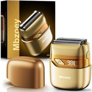Electric Foil Shavers for Men, Mini Electric Razor, Compact Face Shaver, IPX7 Waterproof Wet Dry Cordless Razor, LED Display, USB-C, Travel-Friendly, Light Gold