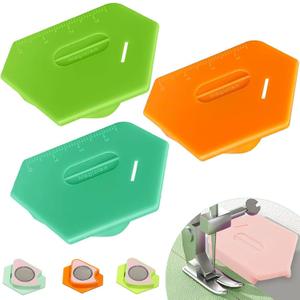 3 PCS Magnetic Seam Guide for Sewing Machine, 2025 Upgraded Multifunctional Polygonal Hemmer Seam Guide with Scale, Sewing Accessories Supplies Tool (Green+Orange+Lemon Green)