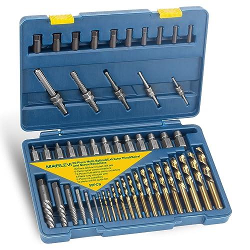 MABLEVI 52-Piece Screw Extractor Set, Broken Bolt extractors & Multi-Spline Extractors, and Drill Bits for Removing Stripped Screws, Studs, Fittings, Lugs Extraction