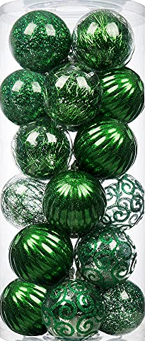 24ct Christmas Ball Ornaments Shatterproof Large Clear Plastic Hanging Ball Decorative with Stuffed Delicate Decorations (70mm/2.76" Green)