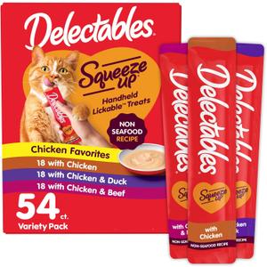 Delectables Squeeze Up Non-Seafood Variety Pack, Creamy Squeezable Puree, Lickable Wet Cat Treats, Grain Free, No Added Fillers, No By-Products, No Added Preservatives, 0.5 Ounces Tube, 54 Tubes Total