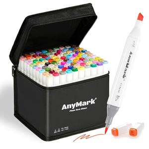 AnyMark Alcohol Markers Brush Tip, 100+1 Colors Dual Tip Brush & Chisel Alcohol-Based Art Markers Set with Case for Adult Artists Drawing Coloring