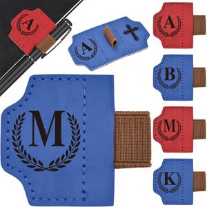 2 x Bygone Mark Bookmark with Pen Holder, 26 Letters Magnetic Leather Bookmarks Personalized Book Mark for Book Lovers, Magnetic Bookmark Pen Holder with Cross for Women Men(Blue-M)