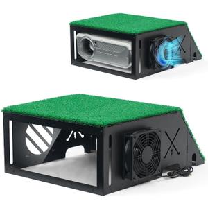 Golf Simulator Projector Cover, Heavy Duty Floor-Mounted Projector Enclosure with Cooling Fan& Artificial Turf-Total Protection for Your Golf Simulation, 13.7"L x 12.2"W x 6.3"H