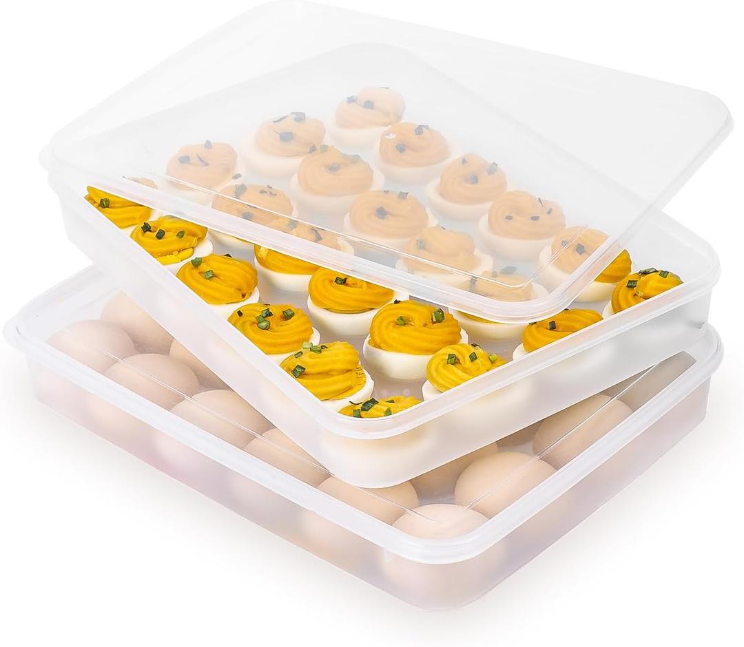 Deviled Egg Containers with Lid, (Set of 2), Stackable Deviled Egg Carrier for 48 Eggs, Clear Egg Holder for Fridge with Lid, Portable Plastic Deviled Egg Tray for Party, Easter Eggs Tray