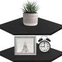 Homode Corner Shelf Wall Mount, Set of 2 Corner Floating Shelves with Wire Hole for TV, Cable Box, Wood Hanging Storage Shelf Organizer for Bathroom Kitchen Living Room Bedroom, Black