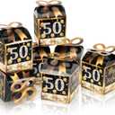 Qonmpcvu Square Boxes For Gifts, Black And Gold Decorations Box, 50th Birthday Favor Bags, 50th Party Favors Gifts Box, Favor Boxes For Party, Black And Gold Happy Birthday Bags With Candy (black, m) (1 Count (Pack of 50))