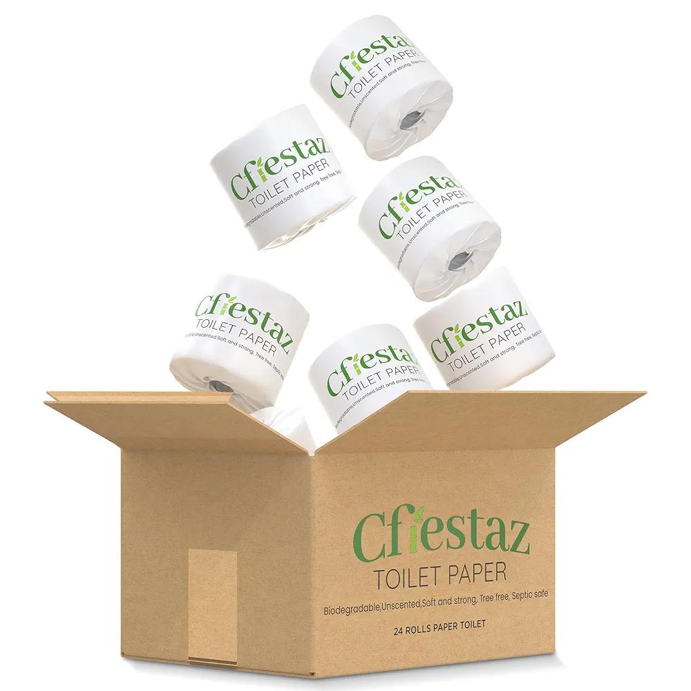 Cfiestaz Bamboo Toilet Paper, Bathroom Tissue Rolls, Bath Tissue. Eco-Friendly, Unscented, Soft and Absorbent. (24 Mega Rolls/box, 3-ply, 350 sheets)., small oversize, White