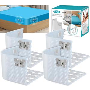 Bed Sheet Holder Lock,Fitted Sheet Straps Holders Keep Sheets Firm&Tight in Place,Mattress Straps Bed Sheet Clips Corner Holders Sheets Stay Fasteners Organizer-4Pack (Clear)