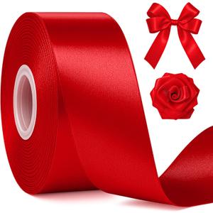 Fullive Red Ribbon 1 1/2 Inch, 30 Yards Red Ribbon for Gift Wrapping, Polyester Satin Mothers Day Ribbons for Wedding Valentines Day Decorations DIY Bows Wrapping Bouquet Floral Arrangements