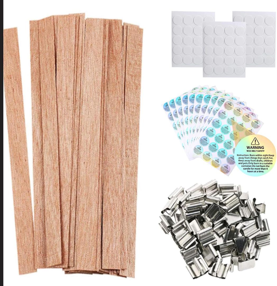 2 x 50 Pcs Wood Wicks for Candle Making - Smokeless Crackling Wooden Candle Wicks Kit with Stands & Labels Candle Wicks for Candle Making