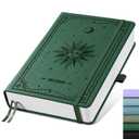 EMSHOI Dotted Journal Notebook, 320 Pages, A5 Small 5.75"x8.38", PU Leather Hardcover, 100 GSM Thick Paper, 5mm Dot Grid Notebook for Journaling, Planning, Drawing, Writing, Dark Green