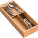 Bamboo Silverware Drawer Organizer, Kitchen Small Silverware Organizer, Utensil Tray Holder, Cutlery Tray for Spoons, Forks, Knives, Suitable for a family of 2-4