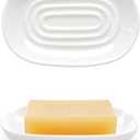 Ceramic Soap Dish for Bath Sink- Modern White Bar Soap Holder for Shower - Easy to Clean Multi-Purpose Oval Soap Dishes for Soap Bar, Sponges, Jewelry, Small Items | Fits Bathroom & Kitchen