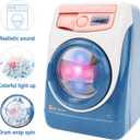 deAO Washing Machine Toy for Kids Dollhouse Furniture Pretend Play Household Appliance Realistic Sounds with Lights Laundry Play Set with Rotatable Roller for Children Birthday Present