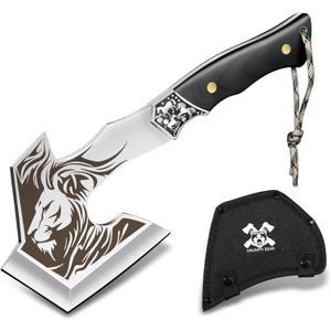 Grumpy Bear Tactical Axe, Camping Survival Hatchet, Full Tang Tomahawk with Sheath, Multifunctional Outdoor Hiking Heavy Duty Hatchet for Emergency, Hiking and Camping, for Men Women (11inch, 003)