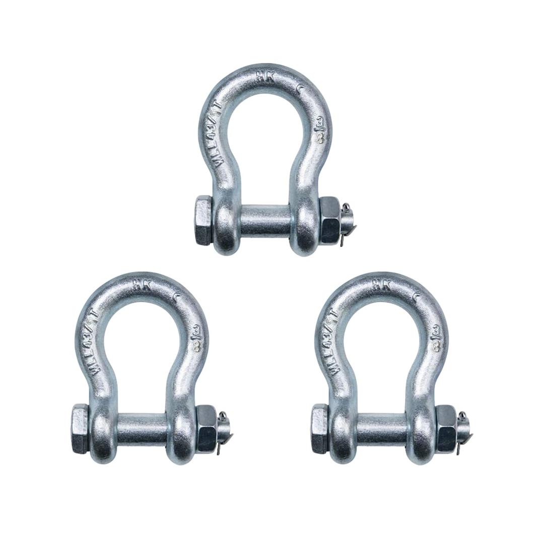 3-Pack Chain Shackle,American Screw Pin Shackles,Anchor Shackle,Alloy Screw Pin WLL Working Load Limit 1 Tons/ 2204 Lbs for Rigging, Towing, Marine (3/8 Inch)