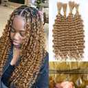 Pre-Divided Deep Wave Bulk Hair Boho Braids 4 little pcs for Braiding Knotless Synthetic Hair Blend Extensions Feel Soft 16inch 100gram Bulk Bob Deep Curly Braiding Hair (#27)