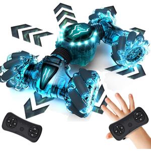 Tecnock Remote Control Car for Boys Girls, 2.4GHz 4WD Gesture Sensing RC Stunt Car Toys - 360 Rotating Double Sided Hand Controlled RC Cars with LED Lights, Gifts for Kids Ages 6-8, 8-12 (Deep Green)