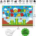 Red Green Theme Happy Birthday Photography Backdrop, 5x3ft Video Game Background Photo Booth Banner Props for Kids Girls Boys Birthday Baby Shower Holiday Party Decorations Supplies