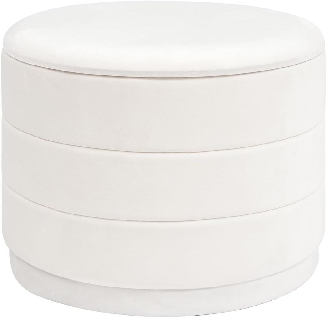 23" Round Velvet Storage Ottoman with Reversible Lid, Soft Padded Footrest and Hidden Storage, Large Upholstere Tray Top Ottoman Footstool for Living Room, Bedroom, Entryway, White
