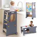 Toddler Standing Tower, Kitchen Stool Helper with Whiteboard, Adjustable Height Kids Toddler Step Stool with Anti-Slip Protection, Kids Step Stool with Safety Feet for Kitchen Bathroom