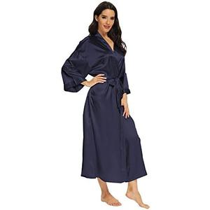 MizzGenio Women's Long Silk Robes Lightweight Long Satin Robes Full Length Sleepwear Dressing Gown S/M