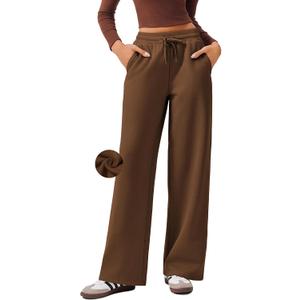PINSPARK Womens Fleece Wide Leg Sweatpants High Waisted Athletic Sweat Pants Winter Baggy Workout Pant with 2 Pocket (S)