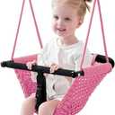 Kids Swing Seats Indoor Hand-Made Net Swing with Adjustable Rope Tree Swings for Kid Child Backyard Playground Swings Outside Indoor (Pink)
