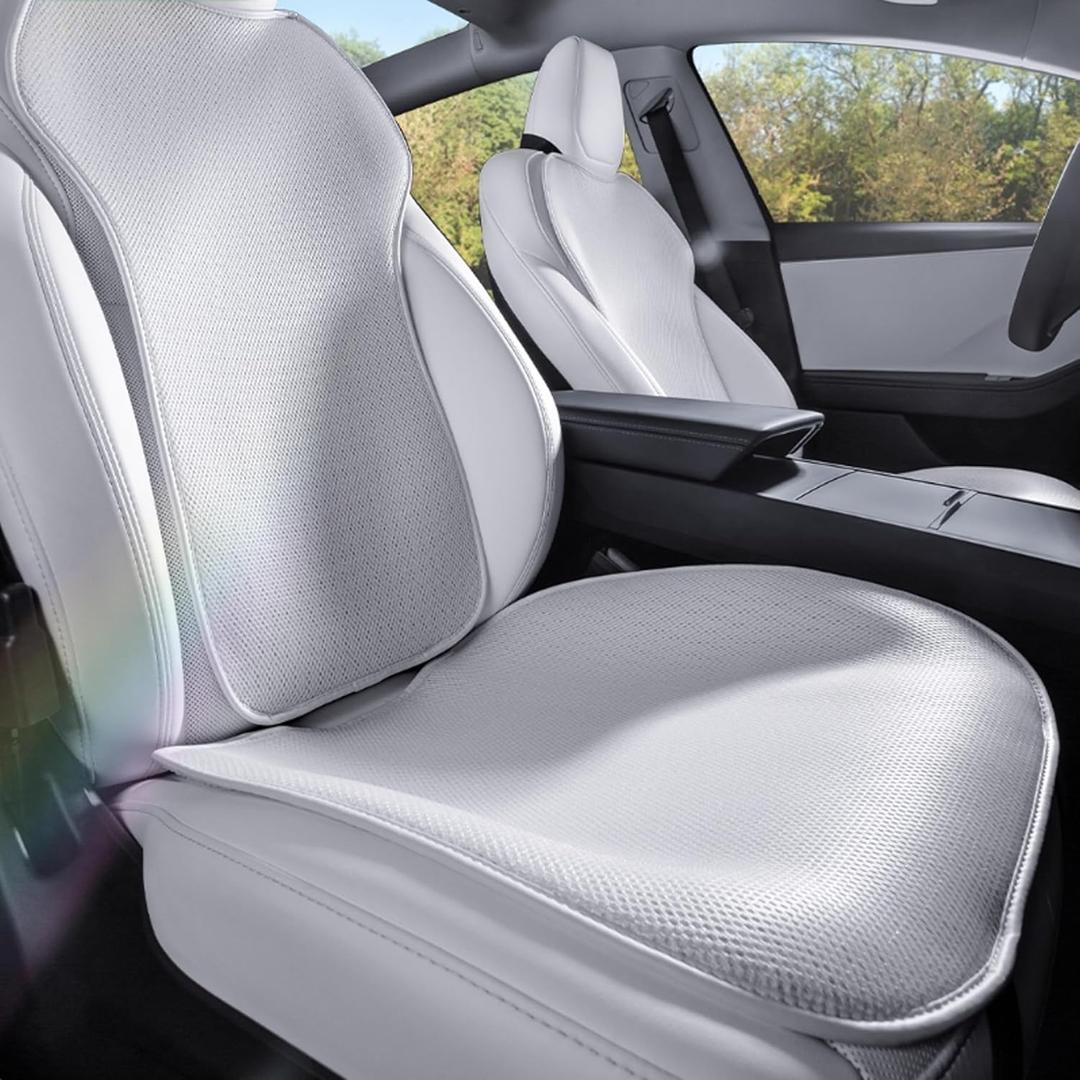 Front Car Seat Covers for Tesla Model Y Model S Model X Model 3 2017-2025 Breathable Interior Seat Cushion Protector All Season Protection (Without Logo) (White Ice Silk)