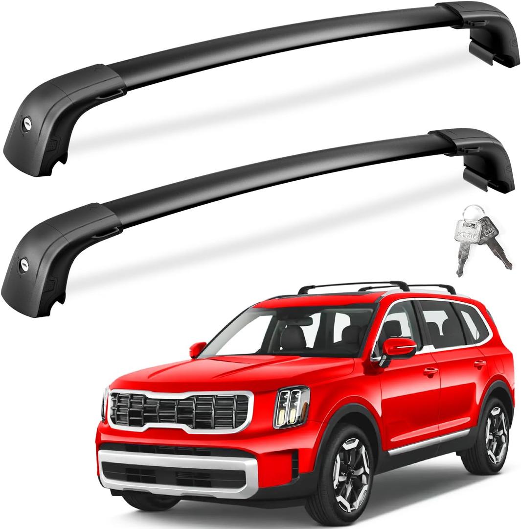 Roof Rack Cross Bars 220lb Compatible with KIA Telluride EX/S/SX/SX-Prestige 2019-2025 with Flush Rails,Heavy Duty Lockable Aluminum Roof Rails Crossbars Cargo Bars (Not for LX, X-Line or X-Pro) (Compatible with Telluride 19-25 with flush rails)