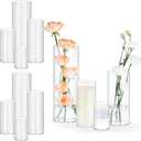 12 Pack Glass Cylinder Vases 4, 6, 8, 10 Inch Tall Clear Flower Vases for Table Centerpieces Wedding Decoration, Hurricane Floating Candle Holder for Party Home Decor (12 Pack (4,6,8,10 Inch Tall))