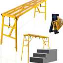 Folding Scaffolding Platform, 71(L) x15.7(W) x51(H)''770 Lbs, Adjustable Steel Industrial Step Ladders, Portable Heavy Duty Work Platform for Construction Sites and Renovations