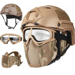 Airsoft Helmet,Black Tactical Helmet,Airsoft Mask Mesh,Elastic Balaclava Mask, Anti Fog Airsoft Goggles, Tactical Full Face Protection, Airsoft Accessories,Military Gear (A/PJ-Camo)