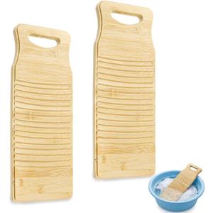 SOUJOY 2 Pack Washboard for Laundry, Bamboo Hand Washing Boards, Laundry Scrub Board with Hanging Hole for Small Delicate Clothes, Portable Washboard for Home, Dorm, Travel(15.7"x5.9"x0.7")