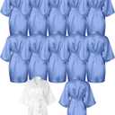 12 Pcs Kimono Robes for Women Silky Bride Bridesmaids Robe Lightweight Short Satin for Wedding Bridal Birthday Party (One Size, White, Light Blue)