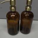 Vine Creations Amber Glass Soap Dispenser Set, Dish Soap and Hand Soap Dispenser Set with Stainless Steel Pump, 16 oz Glass Dispensers for Kitchen or Bathroom Decor (Amber Bottle/Brushed Brass Pump)