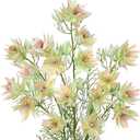 Hollyone 3Pcs Green-Pink Artificial Flowers Silk 26.3" Fake Protea Flower with Long Stem Faux Flowers Arrangement Branch with 6 Heads for DIY Wedding Party Centerpiece Floral Bouquets Table Home Decor